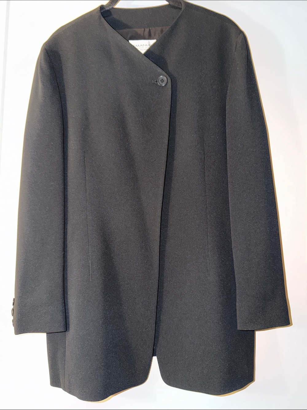 Emanuel Ungaro Black Minimalist Single-Button Pea Coat Vintage90’s